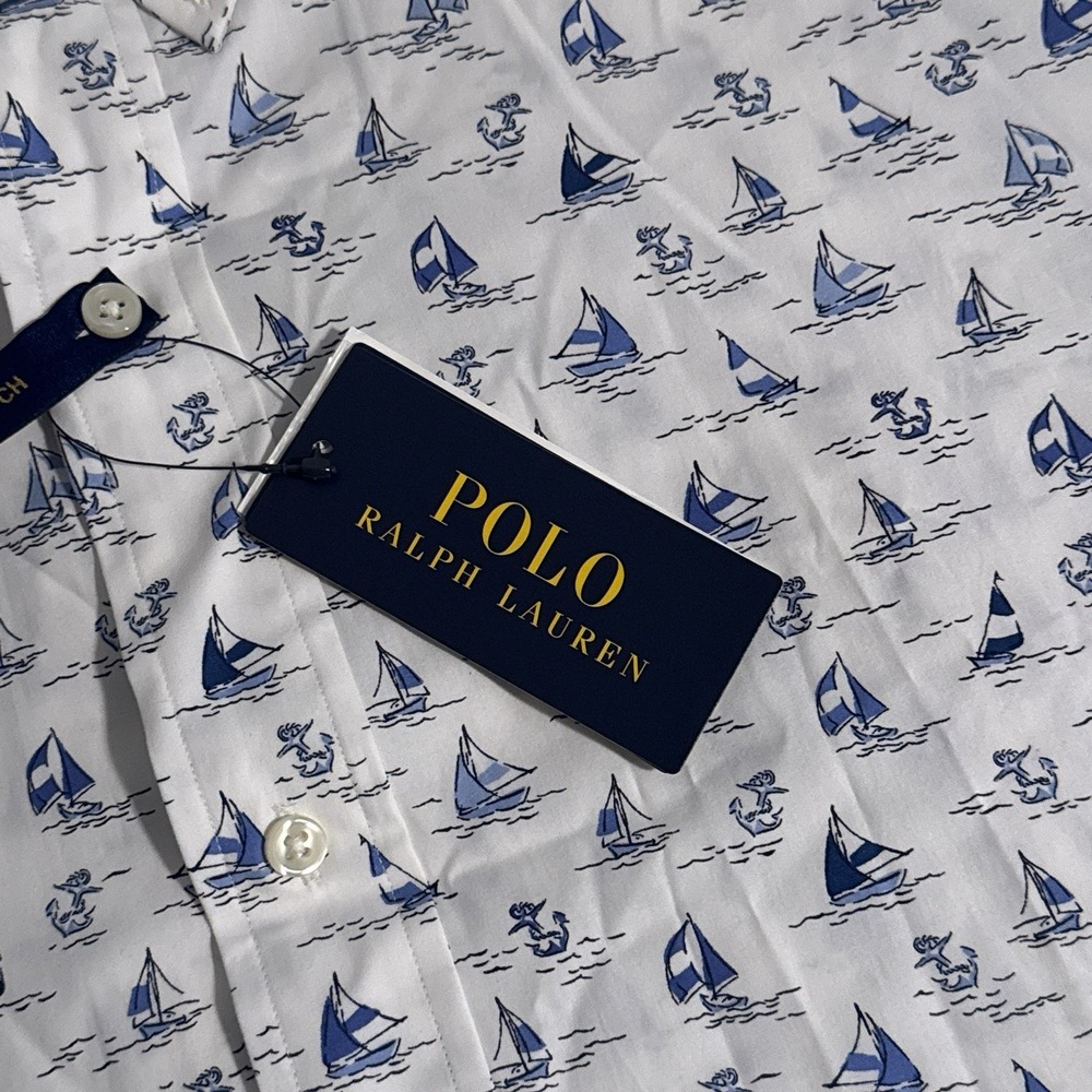 NEW Polo Ralph Lauren Men's 5XB Nautical Print Stretch Poplin Long Sleeve Shirt